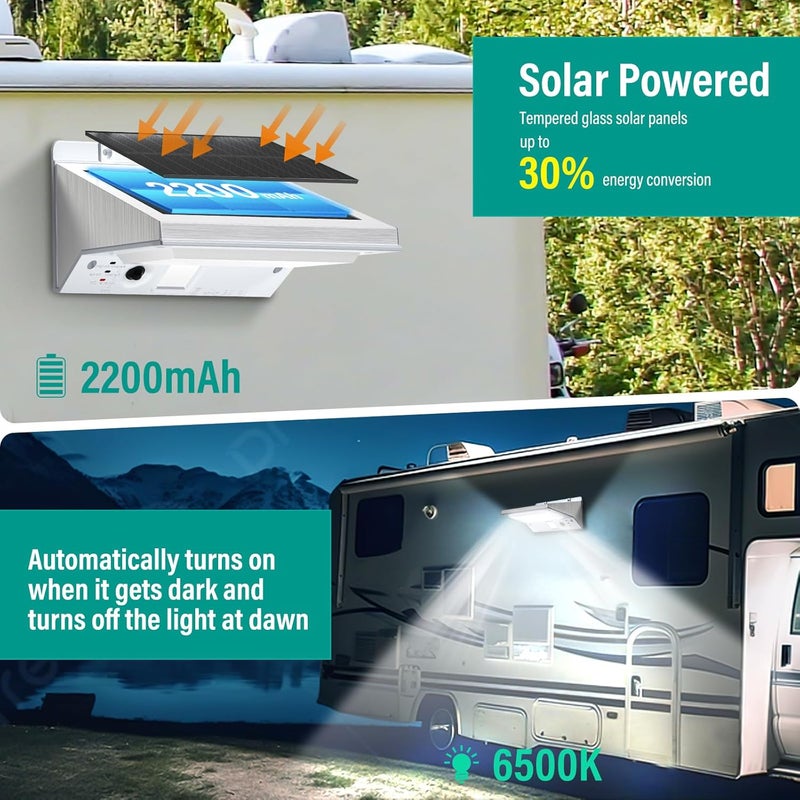 COXSENI Solar RV Porch Lights 2 Pack, Motion Sensor Outdoor Lights with 2200mAh Battery & IP65 Waterproof, RV Exterior Light for RV, Motorhome, Camper, Trailer, Food Truck - Image 3